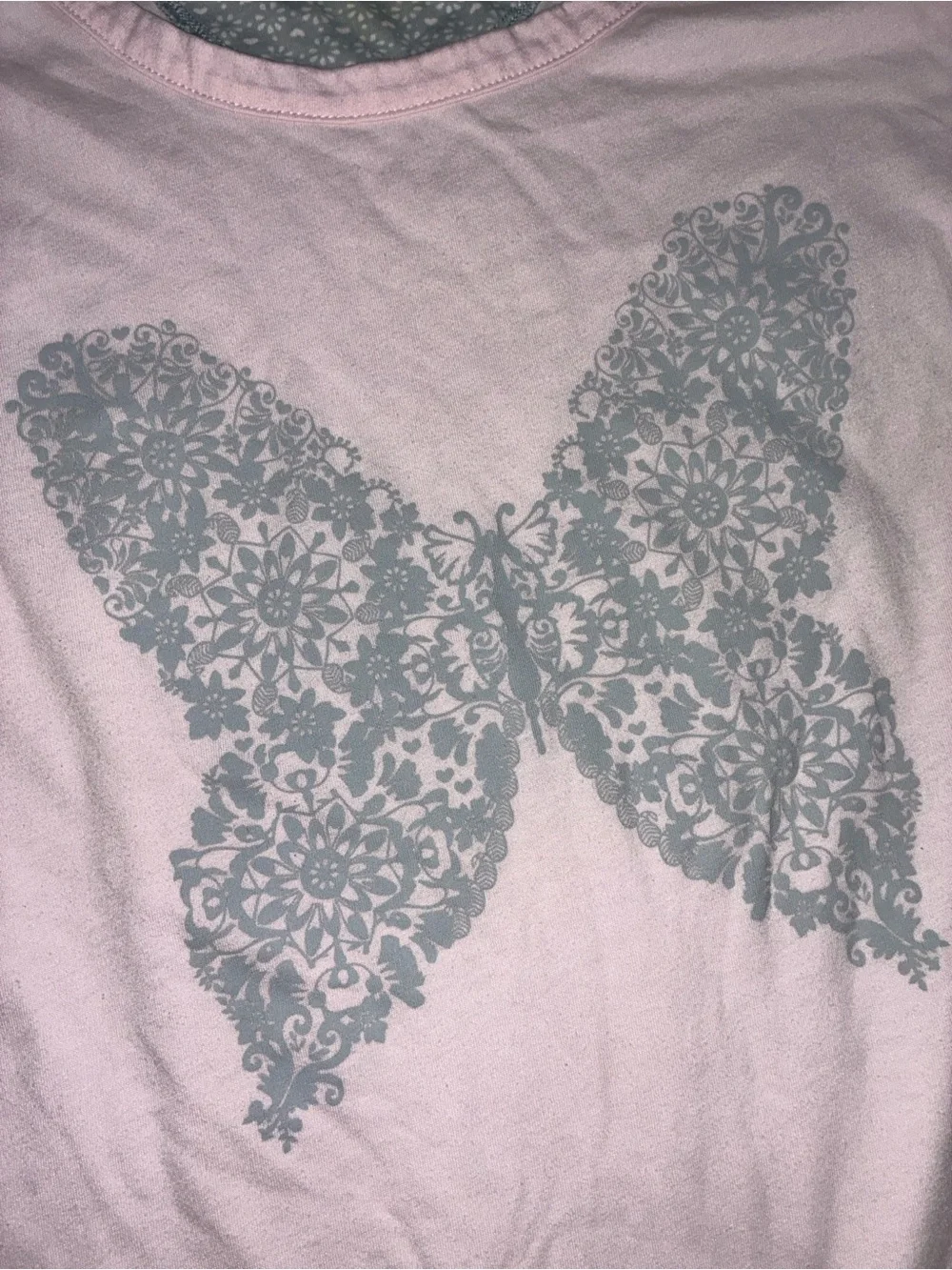 Croft & Barrow Pajama Set Medium Pink Butterfly Slate Blue Floral Heart Pants